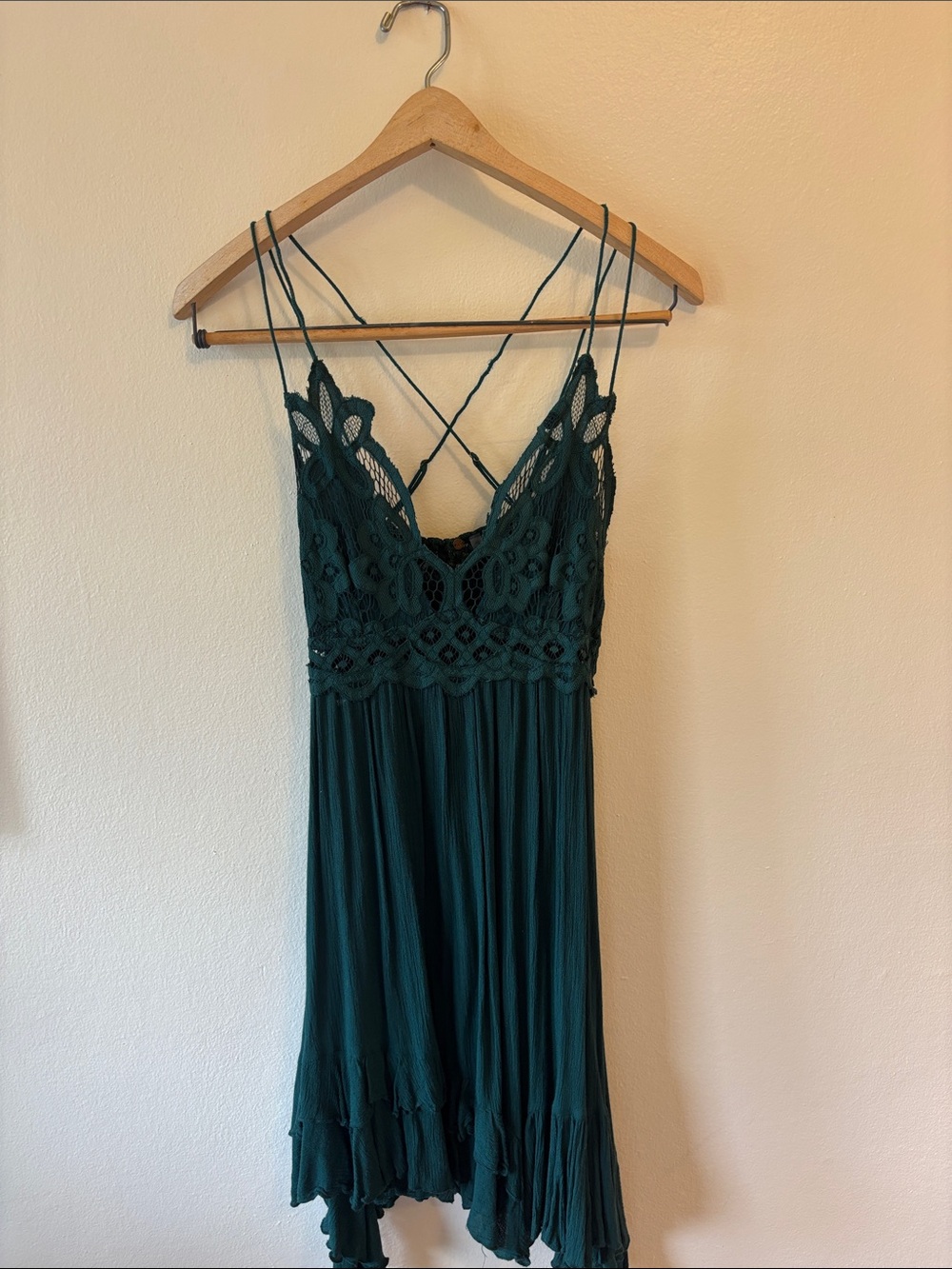 Free People Teal Crochet Spaghetti Strap Dress